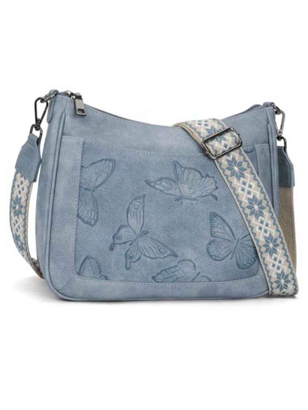 Vegan Leather Butterfly Hobo Crossbody Purse for Women, Adjustable Strap